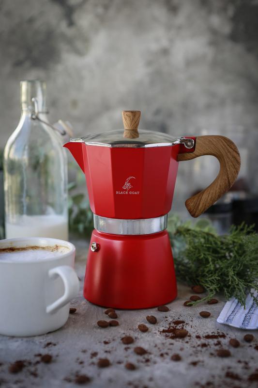 Black Goat 6 Cup Moka Pot - Kırmızı